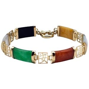 14 Karat Yellow Gold Dyed Multicolored Jade Bracelet #20007